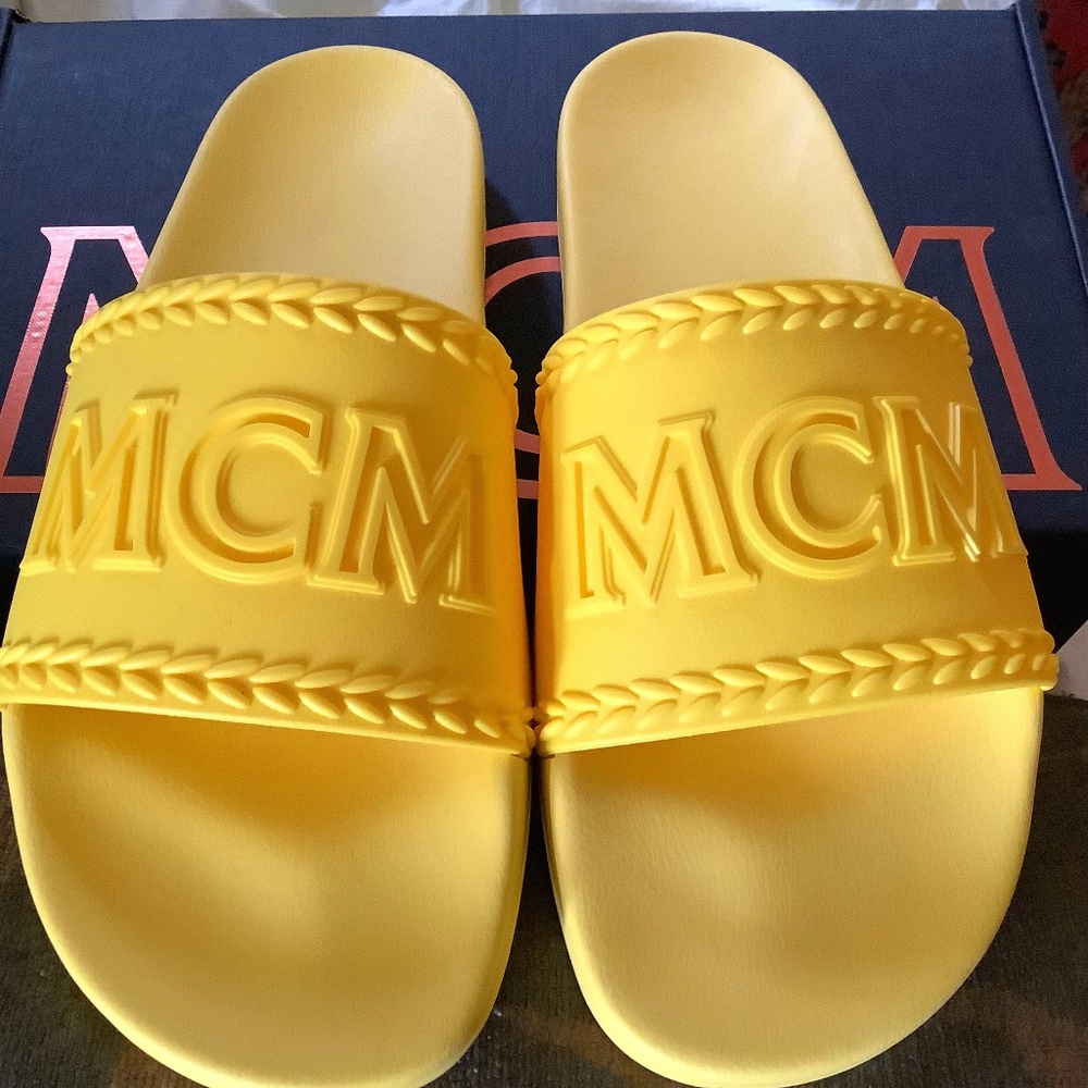 MCM Logo Slide Sandals Yellow SZ12